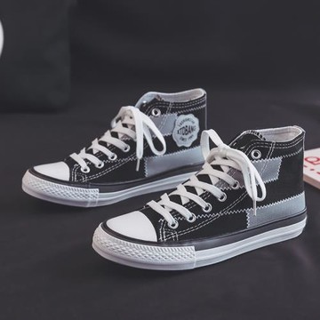 高幫帆布鞋女系帶乞丐布鞋女2024春秋新款學生潮流時尚女鞋子