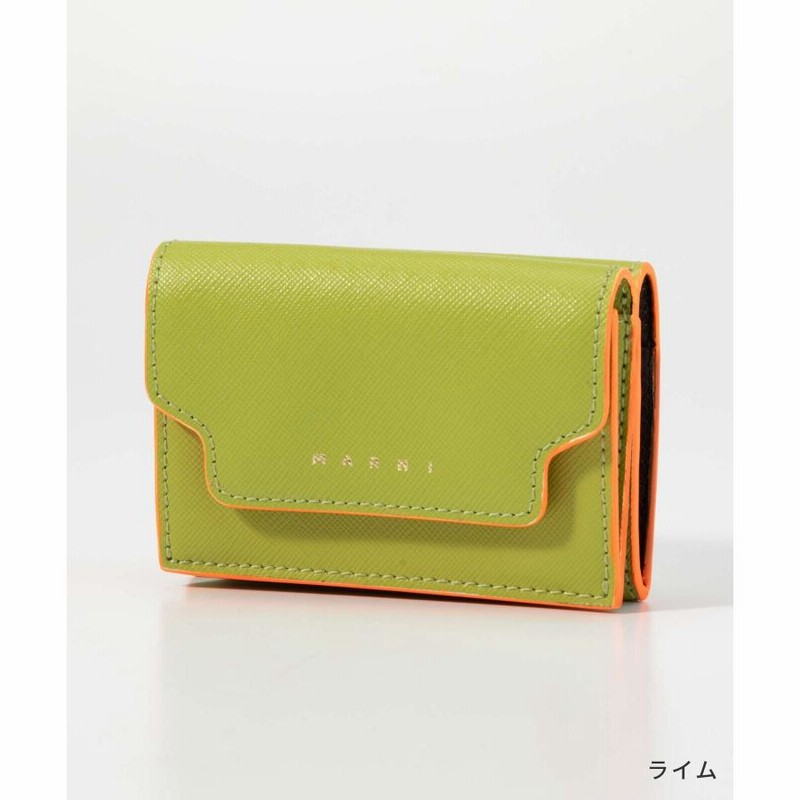 【マルニ】MARNI 三つ折り 財布 ピンク ホワイト サフィアーノ 保存袋 箱 マルニ Marni 三つ折り財布 サフィアーノレザー ピンクベージュ