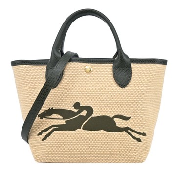 LONGCHAMP LE PANIER PLIAGE系列編織奔馬兩用包(小/卡其綠)10144-HZB-292