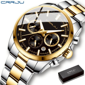 Crrju男士防水手錶原裝正品石英機芯夜光指針多功能定時器頂級奢華高端氣質商務風時尚品牌2316