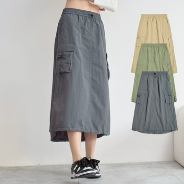 【ERSS】女裝 工裝裙 a字裙 長裙 工裝 早春女裝 灰色 【輕盈風格】【S80024】