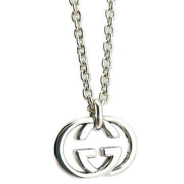 九五成展示品-GUCCI 925純銀-復古雙G吊飾50公分男用項鍊