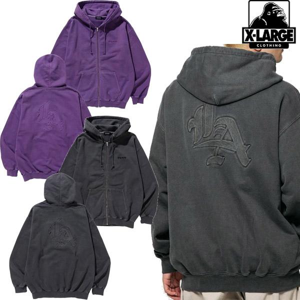 エクストララージ XLARGE PIGMENT DYED EMBOSS LOGO ZIP HOODED SWEAT ...