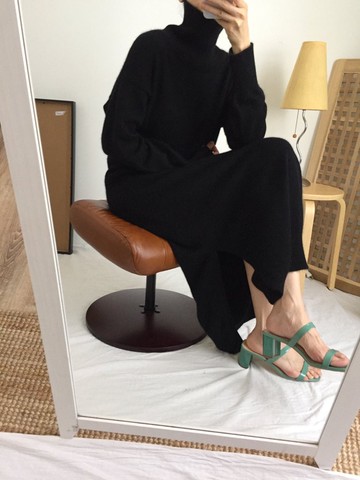 【下單訂製】Claudette Dress 極長立領黑色山羊絨洋裝 多色 可訂