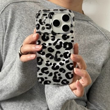 黑色小豹紋磨砂膚感磁吸手機殼適用iphone17promax蘋果17新款15pro全包16Promax防摔保護套14女
