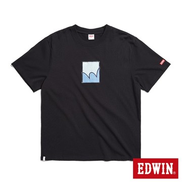EDWIN 男款 再生系列 寬版拼布方塊短袖T恤(黑色)