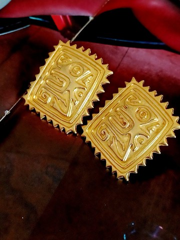 vintage jewelry  JJ 古典金色馬雅圖騰 針式耳環