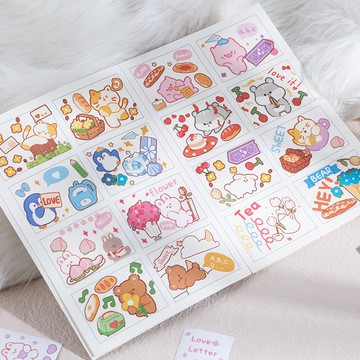 🍋檸檬青🍋 新款現貨卡通可愛點心盒系列迷你豆豆本貼紙6款30張入手帳裝飾素材