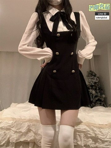 【千金學院風】連衣裙 女裝 連衣裙女 法式連衣裙 揹帶裙 假兩件 收腰顯瘦設計 秋季2025新款 氣質通勤約會