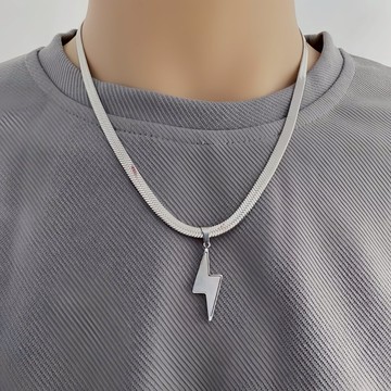 ☆LimeLight☆ 閃電 雲母 蛇骨 扁條 飾品 鈦鋼 項鍊 男生項鍊 情侶項鍊 蛇骨鍊 ACC-B30006