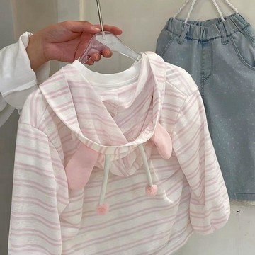 🍭臺灣出貨🍭2026夏季防曬衣女童小童韓版條紋可愛連帽防曬薄開衫空調衫皮膚衣 兒童外套 兒童薄外套 冷氣房外套 女童