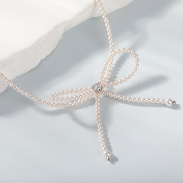 [925純銀]白戀珠串蝴蝶結珍珠項鍊【SL999】-珍珠