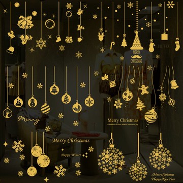 圣誕節裝飾貼紙吊球雪花墻貼畫新年珠寶服裝咖啡店鋪櫥窗玻璃門貼1入