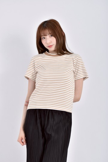 (S) a la sha質感條紋棕色短袖上衣