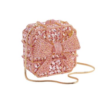 蝴蝶結禮盒鑲鉆晚宴包水鉆手拿小方包2024新款New diamond clutch