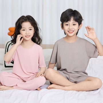 【臺灣出貨】兒童睡衣 夏季涼感短袖短褲薄款套裝中大童家居服短褲套裝 兒童衣服 男童睡衣 女童睡衣 大童睡衣 寶寶睡衣