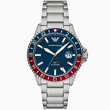 送禮首選★EMPORIO ARMANI 亞曼尼 Diver 紅藍撞色GMT手錶 送禮首選-42mm AR11590  附提袋【全館滿額折價★APP下單點數4倍送】線上購買享_實體門市同步服務