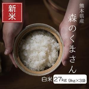 ふるさと納税 新米 令和5年産 森のくまさん 白米27kg（9kg×3袋） 熊本県和水町