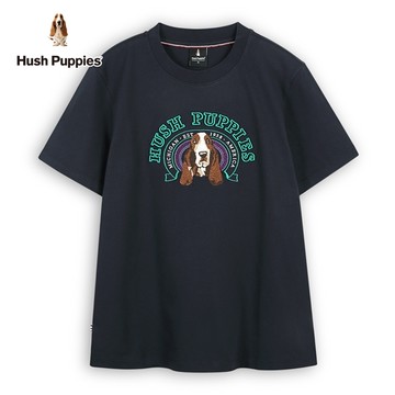 Hush Puppies T恤 男裝立體品牌英文刺繡圖騰狗T恤