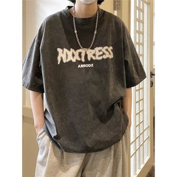 復古水洗做舊重磅短袖t恤男夏季美式高街潮牌上衣設計感小眾體恤