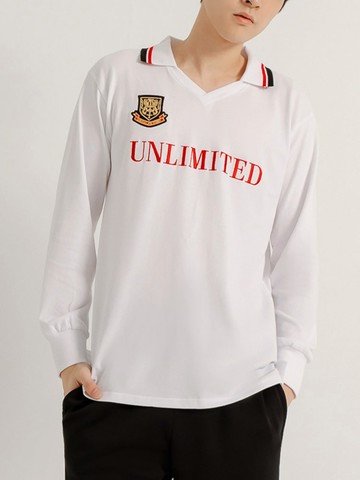 純棉POLO領字母刺繡長袖上衣