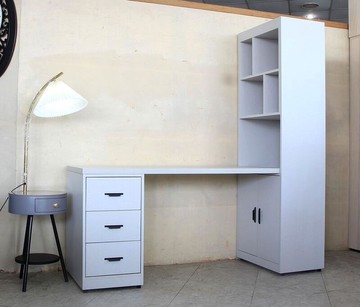 【歐風別館】康庭亞麻灰白色L型伸縮書桌櫃【可訂色訂尺寸~工業風~基隆至台中免運費】