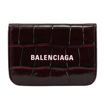 BALENCIAGA 巴黎世家 593813 品牌LOGO鱷魚壓紋三折小短夾.酒紅