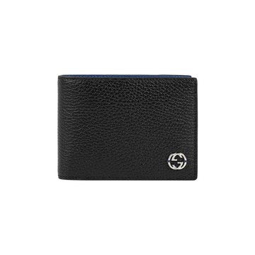 Gucci 金屬縫線雙G Logo 多卡層雙色短夾(黑色藍色)
