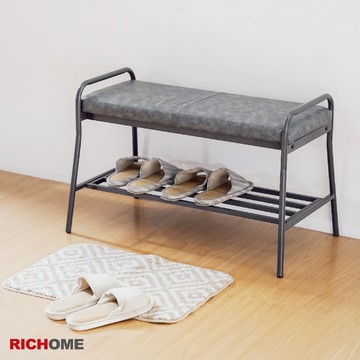 RICHOME 皮面穿鞋椅 (黑色/白色) 玄關椅 穿鞋椅 換鞋凳 長凳 長條椅 SC228