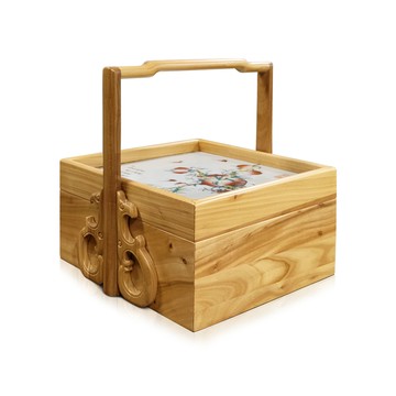 【C'est Chic】朱華初綻桃形榆木景德鎮瓷版提盒-幅29cm-原木色