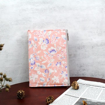 Chuyu B6/32K花布可調式拉鍊書衣/書皮/書套-04橘底藍花