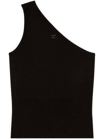 Courrèges - logo-patch one-shoulder top - men - Viscose/Polyester - XS - Black
