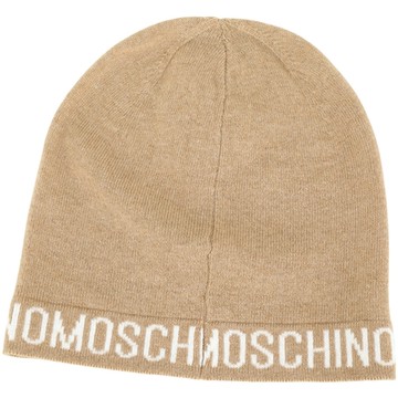 MOSCHINO 字母邊飾混紡羊毛帽 針織帽(卡其色)