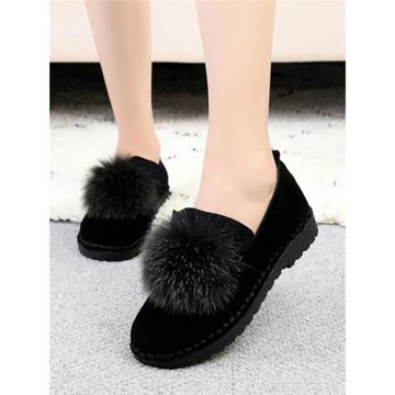 豆豆鞋女2025新款淺口平底單鞋真皮大碼41-43秋冬加絨毛毛女棉鞋