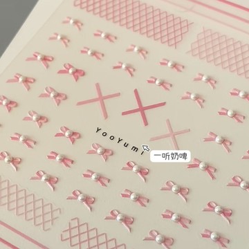 💗台灣出貨💗tomoni唯美珍珠芭蕾舞蝴蝶結美甲貼紙爆閃晶鑽多巴胺彩色美甲貼紙