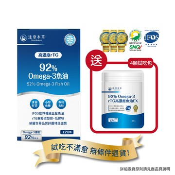 【試吃體驗】92% Omega-3 rTG高濃度魚油EX（120顆）【買120顆送4顆】（每月限購1組）