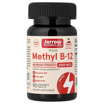 Jarrow Formulas, 全素食甲基 B-12，特強型，櫻桃味，5000 微克，90 片咀嚼片