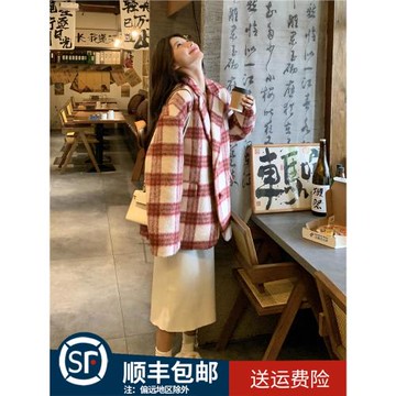 超好看紅色格子毛呢外套女冬季2025新款洋氣時髦短款小個子大衣