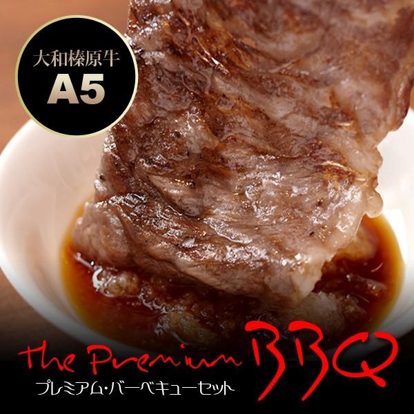 牛肉 黒毛和牛 A5 大和榛原牛 プレミアム バーベキュー BBQ セット 1.2kg ＋ 極厚サーロインステーキ 300g付 送料無料 焼肉 焼き肉 やきにく 冷凍便