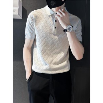 翻領POLO衫男夏季針織格子純色短袖韓版潮流修身有領T恤上衣男裝