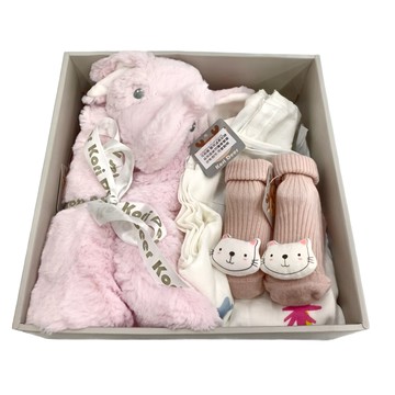 Kori Deer 可莉鹿 動物嬰兒毯豪華禮盒 輕膚柔軟材質 超大尺寸 附贈禮盒紙袋  安撫毯76 x 76cm + 包巾125 x 100cm + 寶寶襪1~3歲  粉色