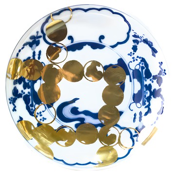 amabro MAME系列 有田燒藍紋豆皿 如意文皿 直徑10.7cm 陶瓷  白 + 金 + 藍色  1個