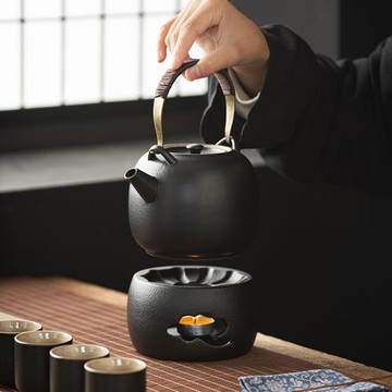 黑陶日式大容量提梁茶壺家用耐高溫過濾單壺溫茶蠟燭底座加熱茶具