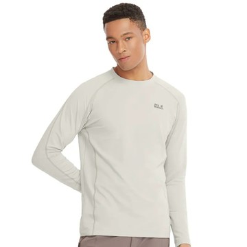 【Jack Wolfskin 飛狼】男 極簡素色圓領抗菌保暖排汗衣 長袖T恤『淺卡其』(174031)