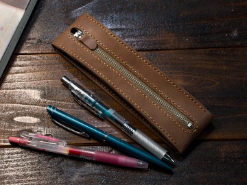 義大利皮革 Maya 手縫筆袋 深棕色 筆盒