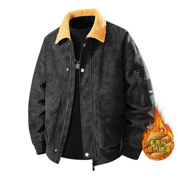 【HOT 本舖】男装新款男士秋冬麂皮絨皮夾克復古翻領羊羔絨內里保暖中青年時尚帥氣機車百搭寬鬆外套