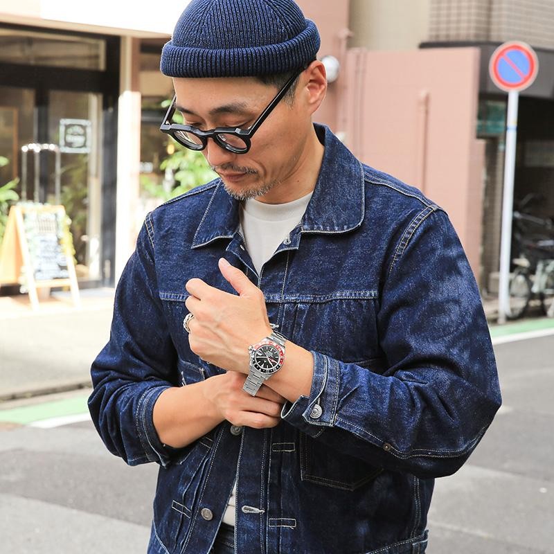 美品 ナバルウォッチ LOWER CASE GMT グリーン 自動巻き腕時計 ナバルウォッチ・ロウワーケース・GMTタイプ・3連メタルブレス