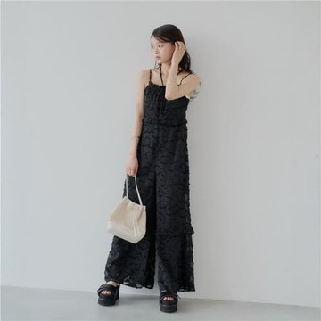 特CH0513  25年夏新款日系植絨提花掛脖吊帶高腰闊腿連體褲連衣褲