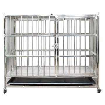 彬彬小舖 折疊白鐵不鏽鋼狗籠 結實穩固 附托盤 + 輪子  1個  不鏽鋼本色  L(95 x 65 x 75cm)