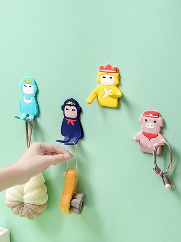 創意軟膠西游掛鉤可彎曲無痕粘鉤多功能置物架免打孔門后鑰匙掛架